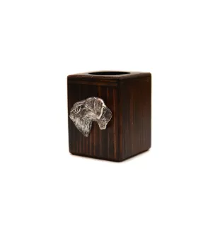 Cesky Terrier, Czech Terrier, Bohemian Terrier - wooden candle holder with a dog, a unique souvenir after losing a dog, a handicraft from the Art-Dog brand