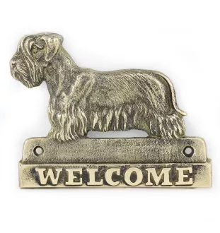 Tschechischer Terrier,   Böhmischer Terrier, Český Teriér - Türschild mit Hund, messingfarbenes Willkommensschild, einzigartiges Schild mit der Aufschrift Welcome von der Marke Art-Dog