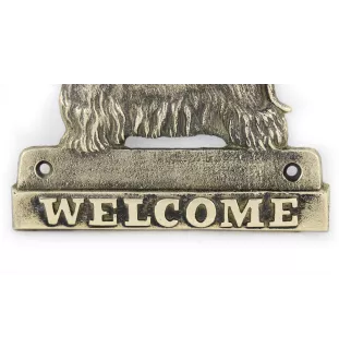 Terrier Tchèque, Cesky Terrier - une plaque de porte avec un chien, une plaque de bienvenue en laiton, une enseigne exceptionnelle avec l'inscription Welcome de la marque Art-Dog