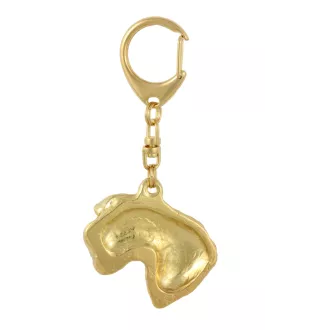 Terrier Tchèque, Cesky Terrier - porte-clés et collier avec chien dans une boîte, produit plaqué or de haute qualité, marque Art-Dog