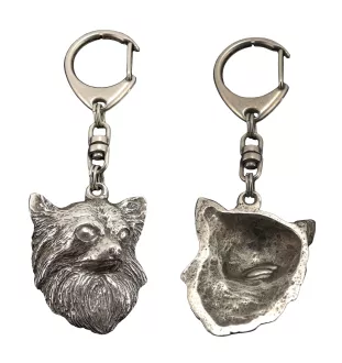 Chihuahua Langhaar - Versilberter Schlüsselanhänger mit Hund, Handtaschen-Dekoration, Rucksack-Anhänger der Marke Art-Dog