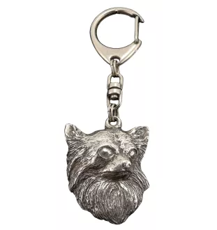 Chihuahua à poil long - Porte-clés argenté avec chien, décoration de sac à main, pendentif de sac à dos par la marque Art-Dog