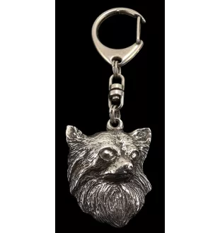 Chihuahua long-haired - Silver-plated key ring with dog, handbag decoration, backpack pendant by Art-Dog brand