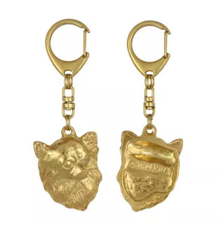 Chihuahua Langhaar - Vergoldeter Schlüsselanhänger mit Hund, Handtaschenschmuck, Luxus-Accessoire der Marke Art-Dog