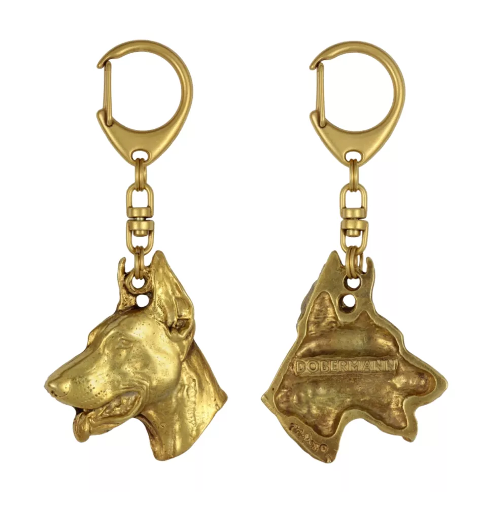 Chihuahua à poil long - Porte-clés doré avec chien dans boîte cadeau, décoration de sac à main, accessoire de luxe de la marque Art-Dog
