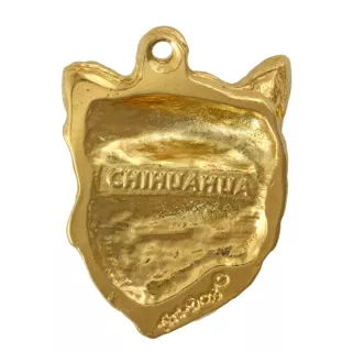 Chihuahua à poil long - Porte-clés doré avec chien dans boîte cadeau, décoration de sac à main, accessoire de luxe de la marque Art-Dog
