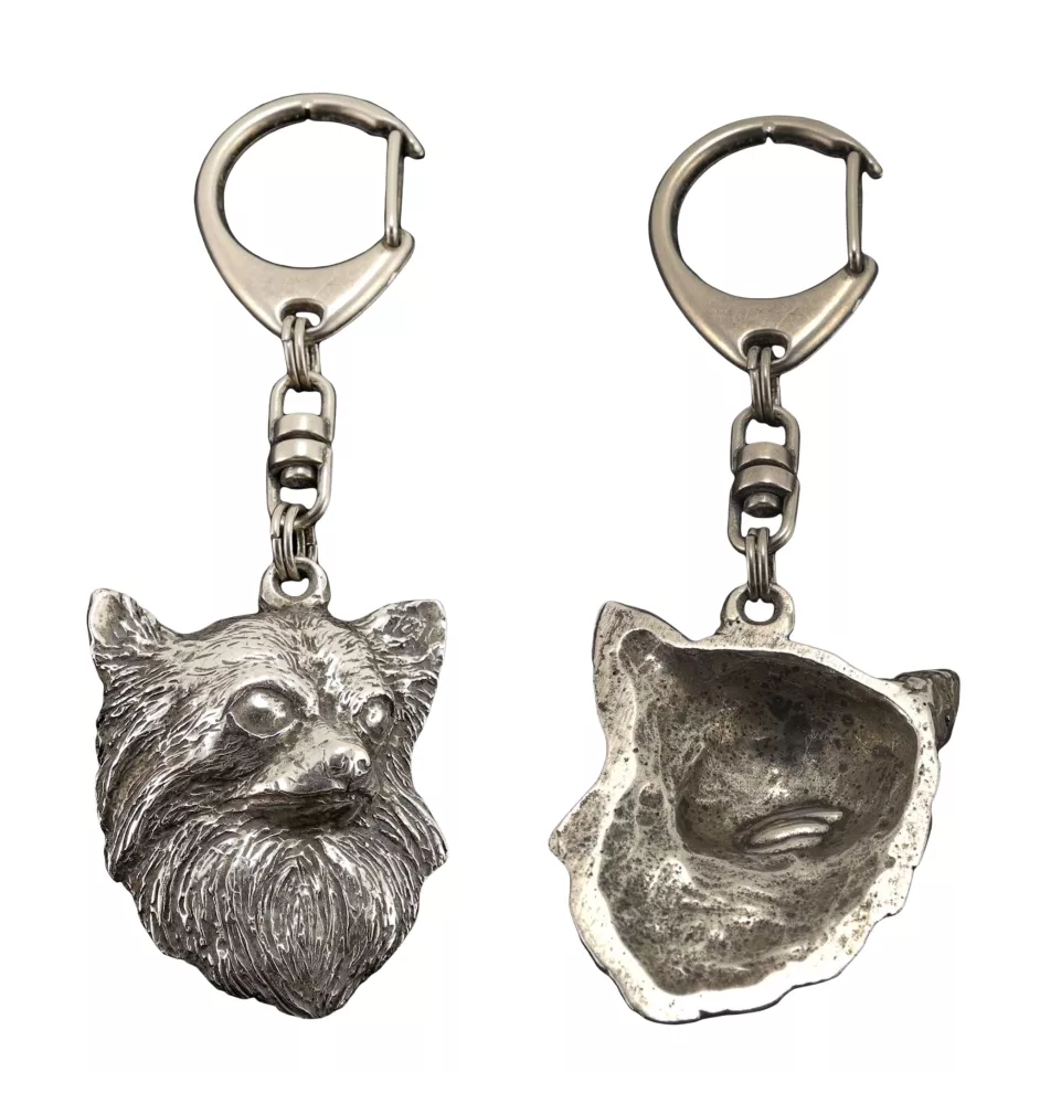 Chihuahua Langhaar - Versilberter Schlüsselanhänger mit Hund in einer Geschenkbox, Handtaschenschmuck, Rucksackanhänger der Marke Art-Dog
