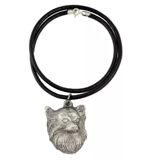 Chihuahua à poil long - collier avec un chien, pendentif en plaqué argent pour les fans de chiens, bijoux uniques de la marque Art-Dog