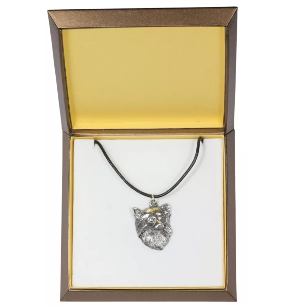 Chihuahua long-haired - Dog necklace in gift box, silver-plated locket for dog fan, striking pendant by Art-Dog brand
