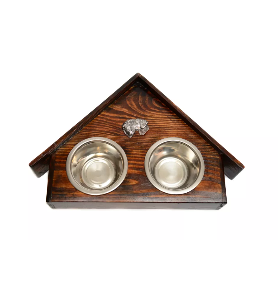 Cesky Terrier, Czech Terrier, Bohemian Terrier - wooden stand with bowls for a dog, decorative dog bowls, a gift for adopting a dog from the Art-Dog brand