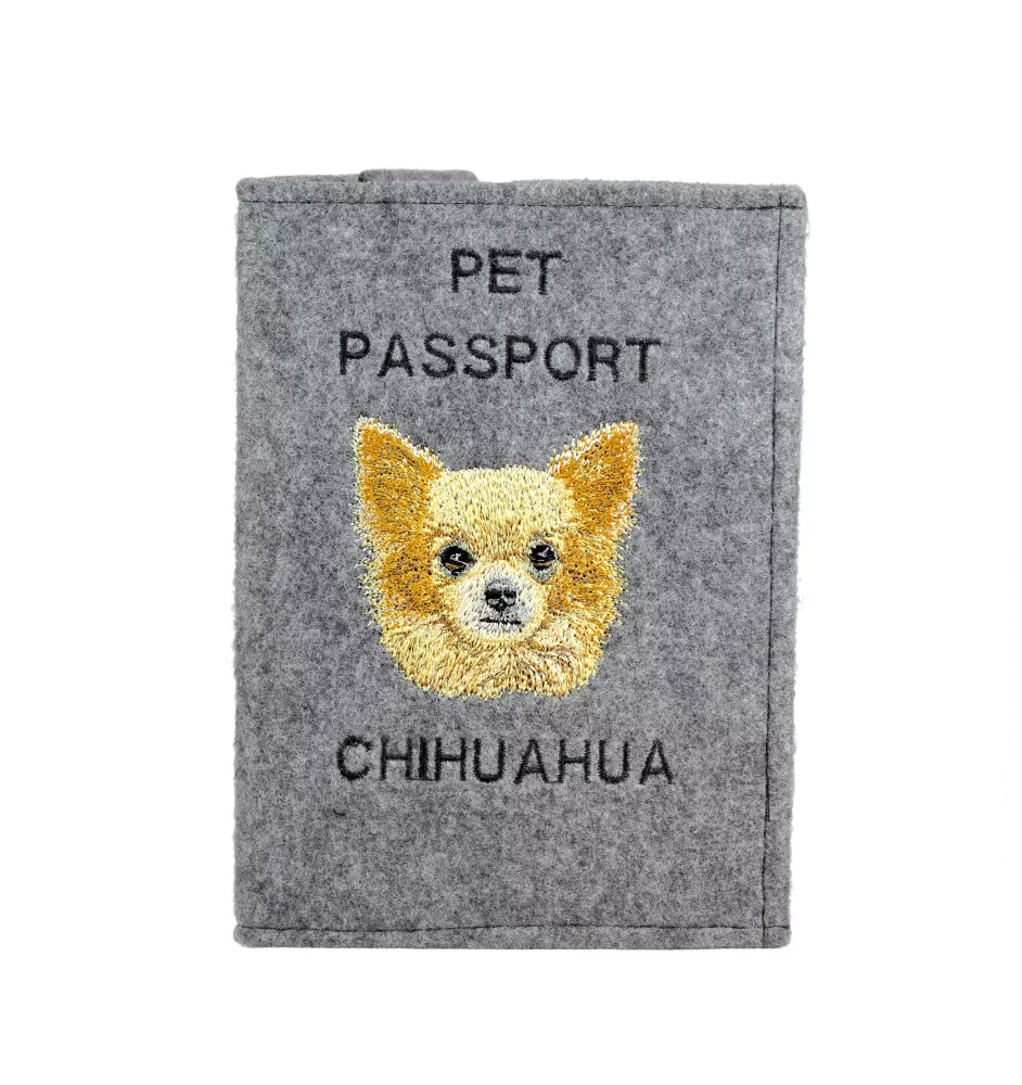 Chihuahua à poil long - Porte passeport pour chien, porte document, cadeau pour le voyageur de la marque Art-Dog