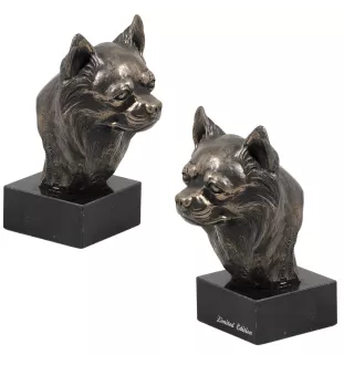 Chihuahua Langhaar - Hundestatue, Büste auf Steinsockel, Skulptur, Trophäe für Hundeausstellung der Marke Art-Dog