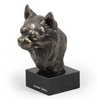 Chihuahua long-haired - Dog statue, bust on stone base, sculpture, trophy for dog show by Art-Dog brand