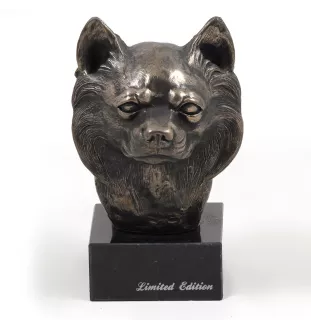 Chihuahua long-haired - Dog statue, bust on stone base, sculpture, trophy for dog show by Art-Dog brand
