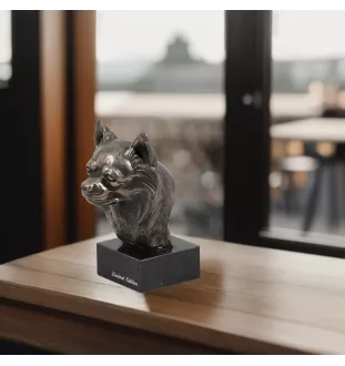 Chihuahua Langhaar - Hundestatue, Büste auf Steinsockel, Skulptur, Trophäe für Hundeausstellung der Marke Art-Dog