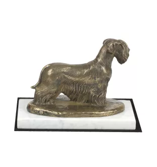 Cesky Terrier, Czech Terrier, Bohemian Terrier - dog figurine, statue on white marble, trophy for Art-Dog dog show exhibition