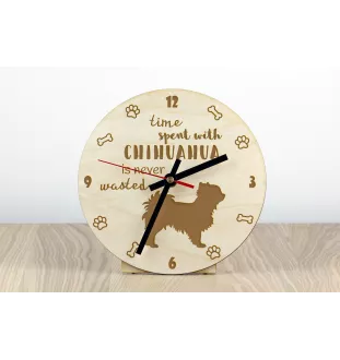 Chihuahua Langhaar - Uhr mit Hund, Holzuhr mit Gravur, personalisierte Uhr von Art-Dog
