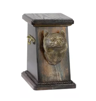 Chihuahua długowłosy urna drewniana z psem Art-Dog