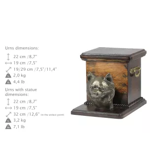 Chihuahua Langhaar - Eine Urne für die Asche eines Hundes mit einer Statuette, eine elegante Urne für einen Hund, eine außergewöhnliche Urne mit dem Porträt eines Hundes von der Marke Art-Dog.