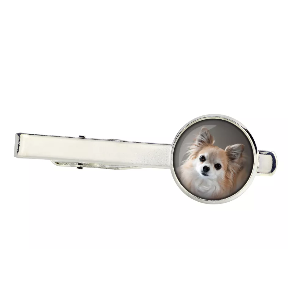 Chihuahua długowłosy spinka do krawata ze zdjęciem Art-Dog