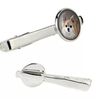 Chihuahua à poil long - pince à cravate dans une boîte, cravate élégante, bijoux personnalisés de la marque Art-Dog