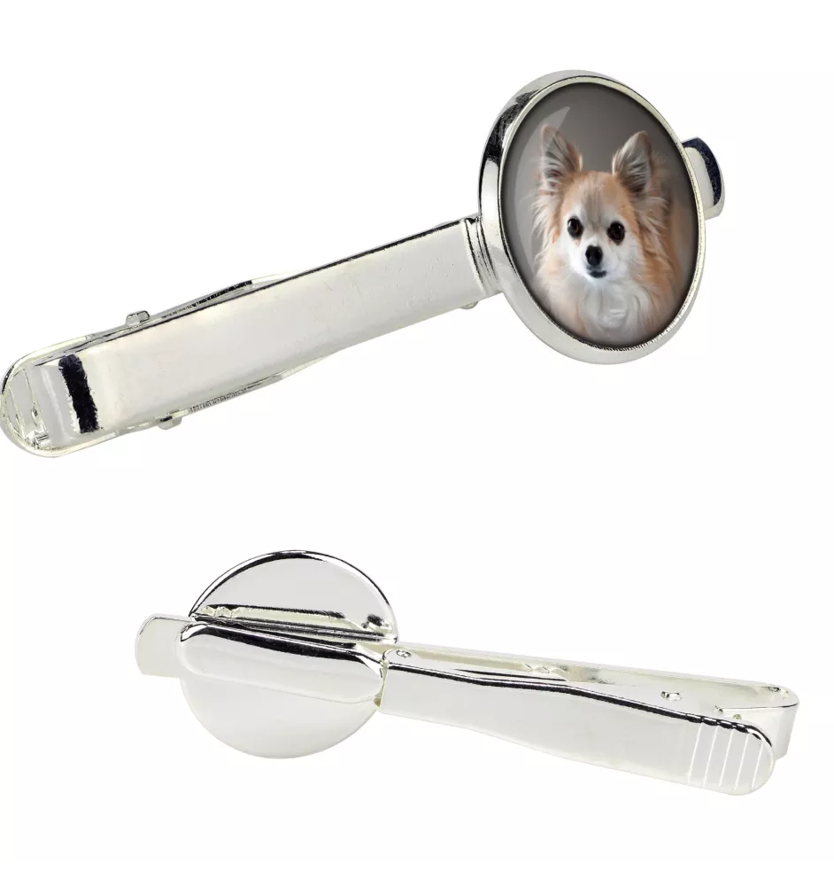 Chihuahua long-haired - tie clip in a box, stylish tie, personalized jewelry from the Art-Dog brand