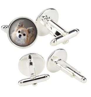 Chihuahua długowłosy spinka do mankietów w pudełku ze zdjęciem Art-Dog