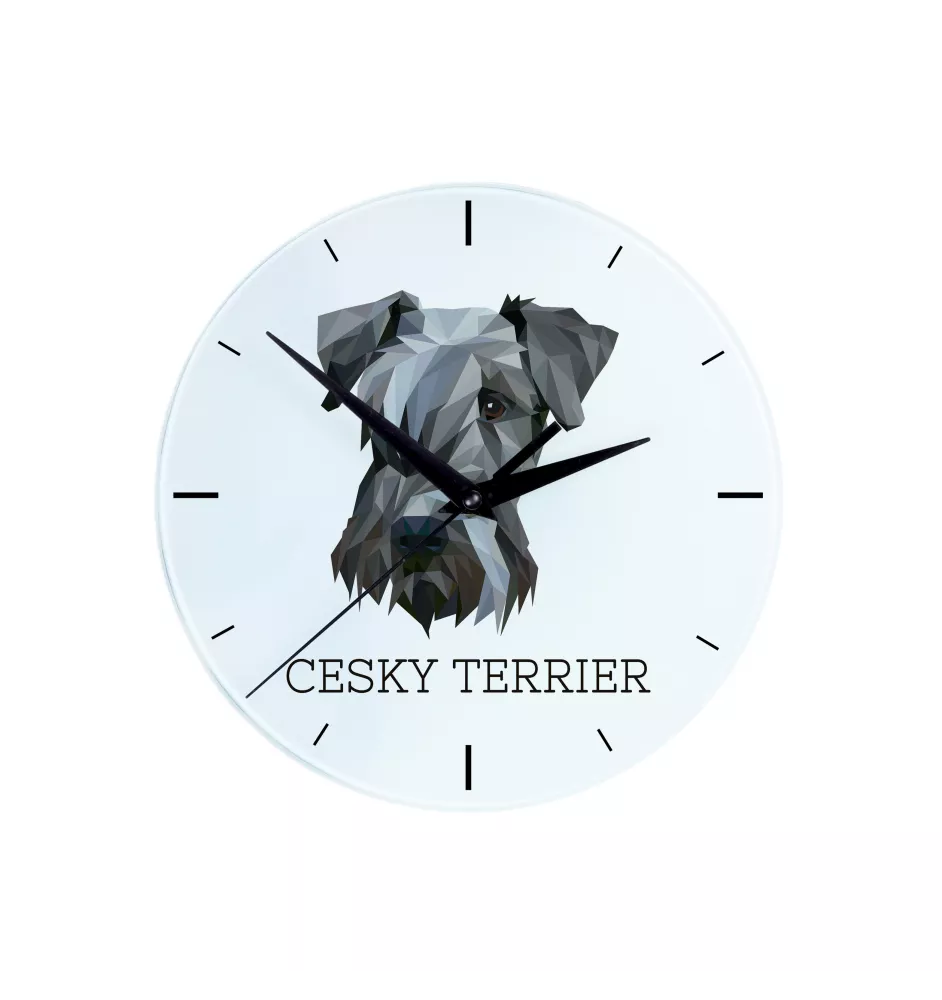 Terrier Tchèque, Cesky Terrier - horloge murale géométrique avec photo et logo de la marque Art-Dog