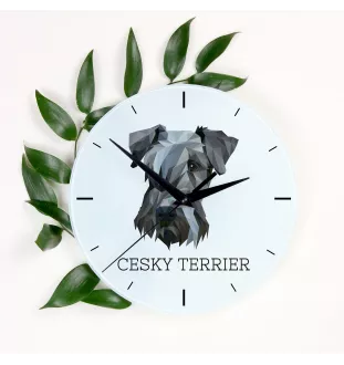 Terrier Tchèque, Cesky Terrier - horloge murale géométrique avec photo et logo de la marque Art-Dog
