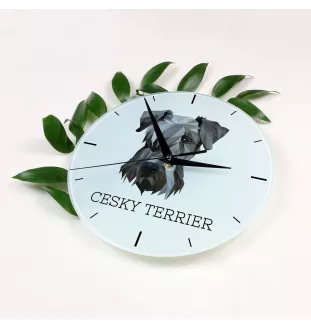 Cesky Terrier, Czech Terrier, Bohemian Terrier - geometric wall clock with a picture and the brand name Art-Dog