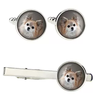 Chihuahua à poil long - Boutons de manchette et cravate avec votre photo, accessoire de costume, bijoux pour hommes de la marque Art-Dog.