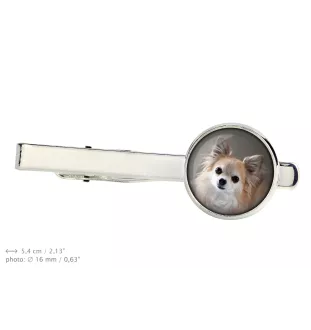 Chihuahua długowłosy zestaw spinek w pudełku ze zdjęciem Art-Dog