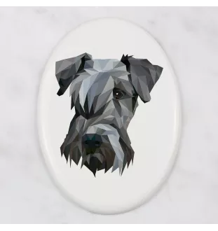 Cesky Terrier, Czech Terrier, Bohemian Terrier - a plate with a geometric design and the brand name Art-Dog