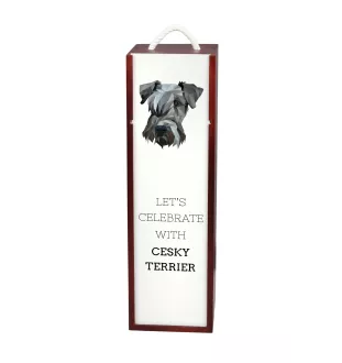 Terrier Tchèque, Cesky Terrier - une boîte géométrique avec une photo et un texte pour le vin de la marque Art-Dog