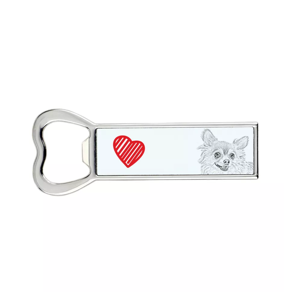 Chihuahua long-haired - bottle opener with a dog, personalized fridge opener, unique gift for a man by Art-Dog brand