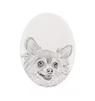 Chihuahua Langhaar - Gedenktafel mit einem Foto eines Hundes, Grabplatte mit Druck, personalisierte ovale Platte der Marke Art-Dog