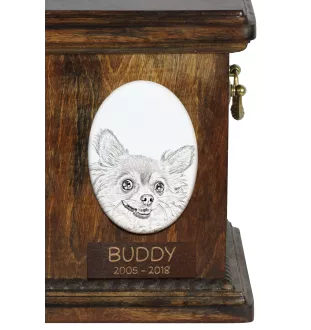 Chihuahua Langhaar - Gedenktafel mit einem Foto eines Hundes, Grabplatte mit Druck, personalisierte ovale Platte der Marke Art-Dog