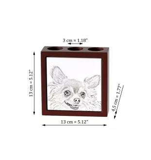 Chihuahua à poil long - porte-stylo avec chien, organiseur de bureau avec impression, décoration de bureau personnalisée de la marque Art-Dog
