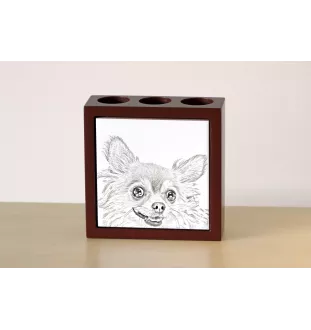 Chihuahua Langhaar - Stifthalter mit Hund, Schreibtischorganizer mit Aufdruck, personalisierte Schreibtischdekoration der Marke Art-Dog