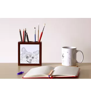 Chihuahua à poil long - porte-stylo avec chien, organiseur de bureau avec impression, décoration de bureau personnalisée de la marque Art-Dog