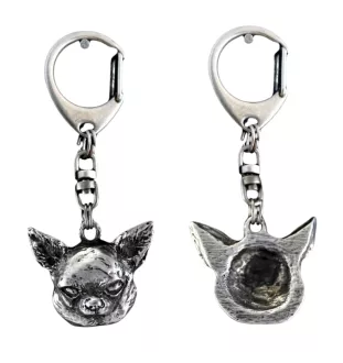 Chihuahua Kurzhaar - Versilberter Schlüsselanhänger mit Hund, Handtaschen-Dekoration, Rucksack-Anhänger der Marke Art-Dog