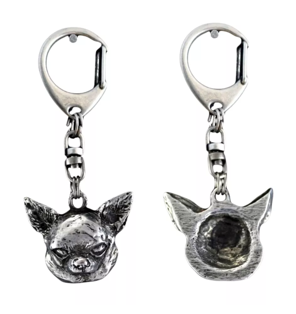 Chihuahua Kurzhaar - Versilberter Schlüsselanhänger mit Hund, Handtaschen-Dekoration, Rucksack-Anhänger der Marke Art-Dog