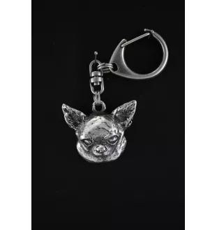 Chihuahua Kurzhaar - Versilberter Schlüsselanhänger mit Hund, Handtaschen-Dekoration, Rucksack-Anhänger der Marke Art-Dog