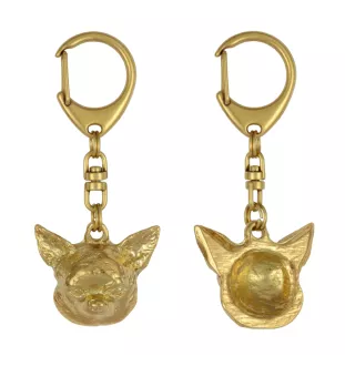 Chihuahua à poil court - Porte-clés doré avec chien dans boîte cadeau, décoration de sac à main, accessoire de luxe de la marque Art-Dog