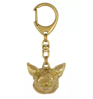 Chihuahua short-haired, Chihuahua smooth - Gilded key ring with dog in gift box, handbag decoration, luxury accessory by Art-Dog brand
