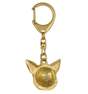 Chihuahua à poil court - Porte-clés doré avec chien dans boîte cadeau, décoration de sac à main, accessoire de luxe de la marque Art-Dog