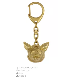 Chihuahua short-haired, Chihuahua smooth - Gilded key ring with dog in gift box, handbag decoration, luxury accessory by Art-Dog brand