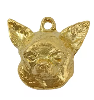 Chihuahua à poil court - Porte-clés doré avec chien dans boîte cadeau, décoration de sac à main, accessoire de luxe de la marque Art-Dog