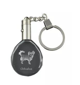 Chihuahua long-haired - pendant with a photo of a dog, crystal key ring in a gift box, a unique gift by Art-Dog