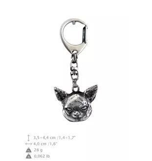 Chihuahua à poil court - Porte-clés argenté avec un chien dans une boîte cadeau, décoration de sac à main, pendentif de sac à dos par la marque Art-Dog